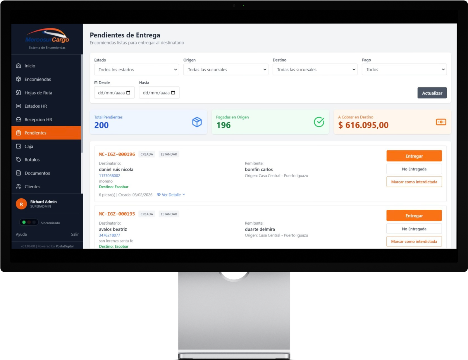 M&oacute;dulo de Encomiendas - Pendientes de entrega